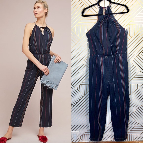 anthropologie navy jumpsuit